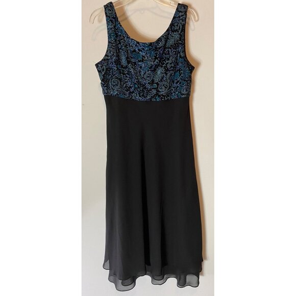 Alex Evenings Sleeveless Dress Black Blue Paisley Velvet Bolero Jacket Size 14 P - Picture 5 of 16